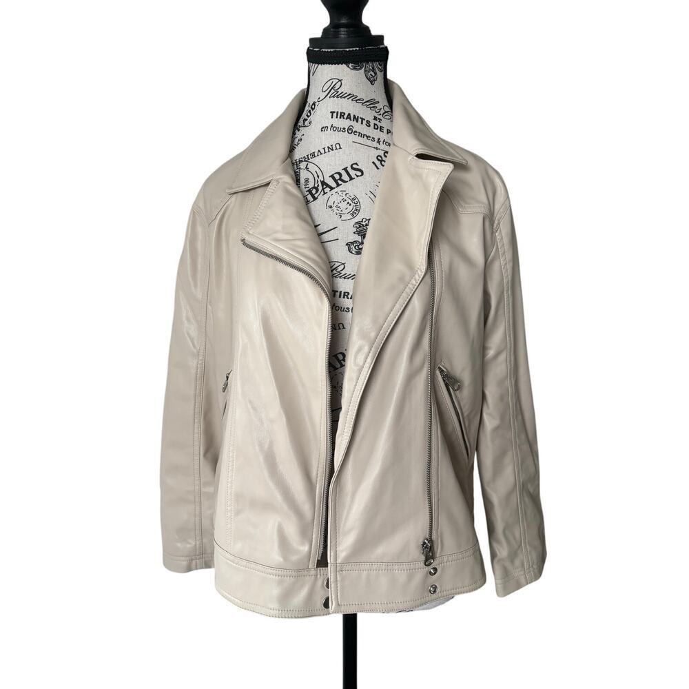 Zara Beige Faux Leather Biker Jacket - Picture 2 of 5